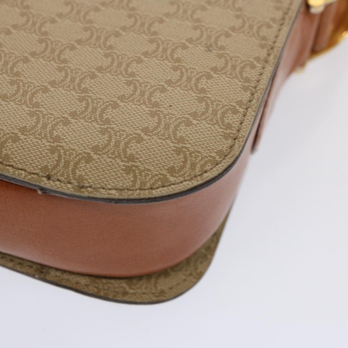 CELINE Macadam Canvas Shoulder Bag Beige Auth 73295