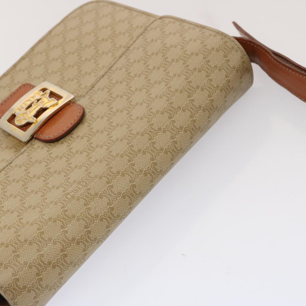 CELINE Macadam Canvas Shoulder Bag Beige Auth 73295