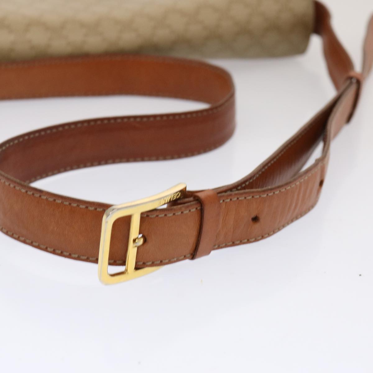 CELINE Macadam Canvas Shoulder Bag Beige Auth 73295