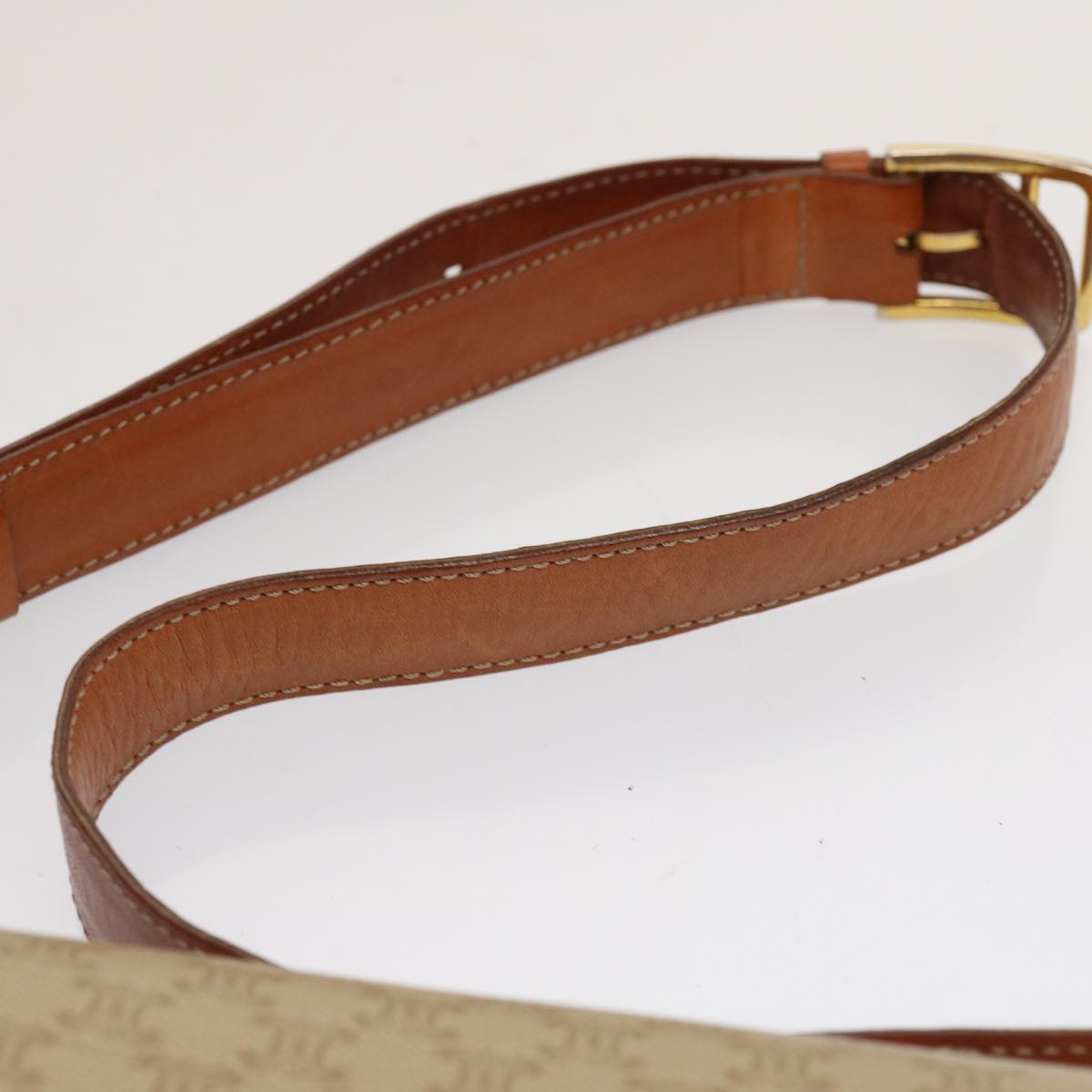 CELINE Macadam Canvas Shoulder Bag Beige Auth 73295