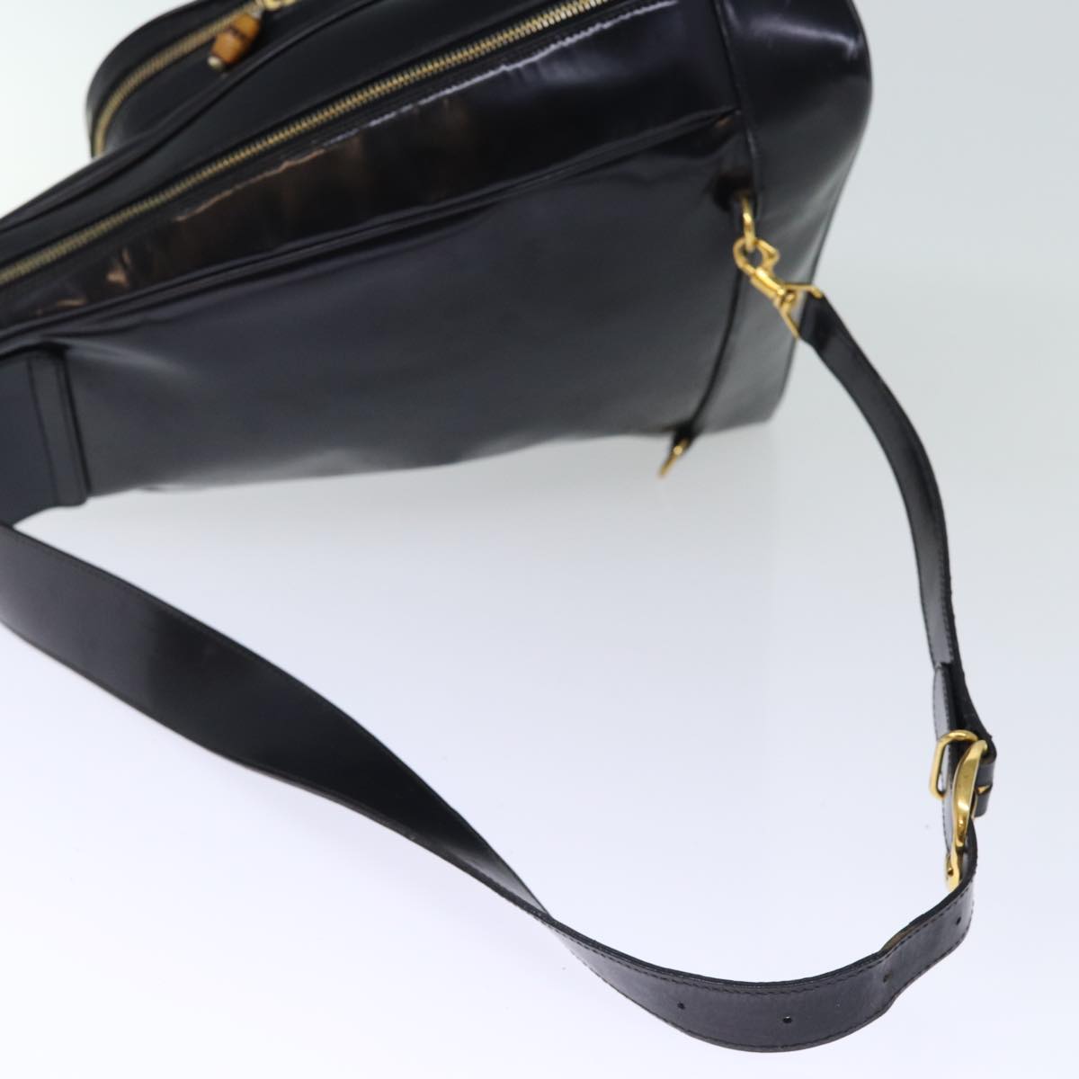 GUCCI Bamboo Body Bag Patent leather Black Auth 73357