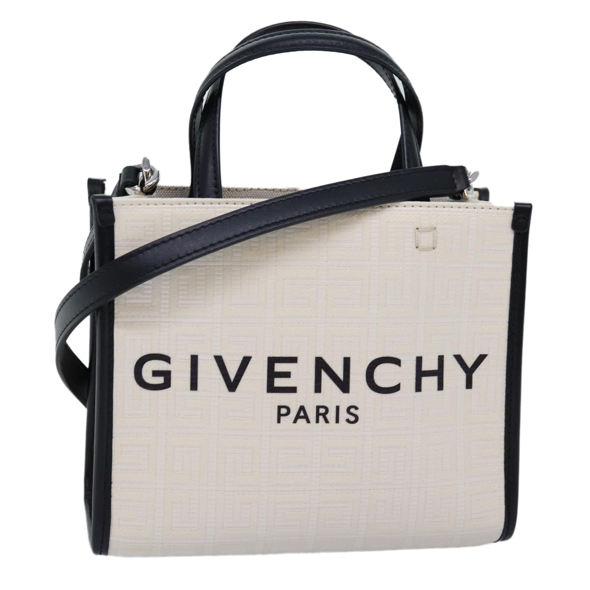 GIVENCHY Hand Bag Canvas 2way White Auth 73396A