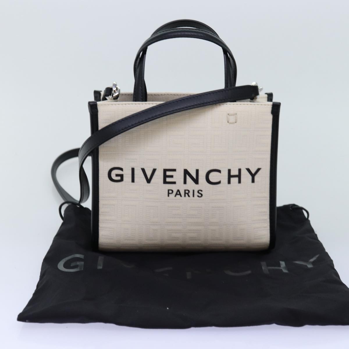 GIVENCHY Hand Bag Canvas 2way White Auth 73396A