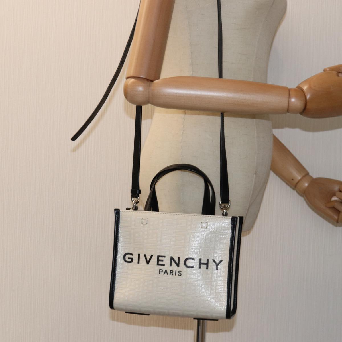 GIVENCHY Hand Bag Canvas 2way White Auth 73396V