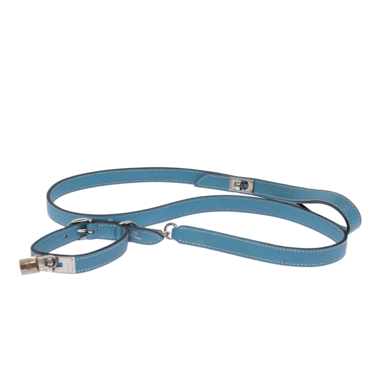 HERMES Pet Carry Leather Light Blue Auth 73427