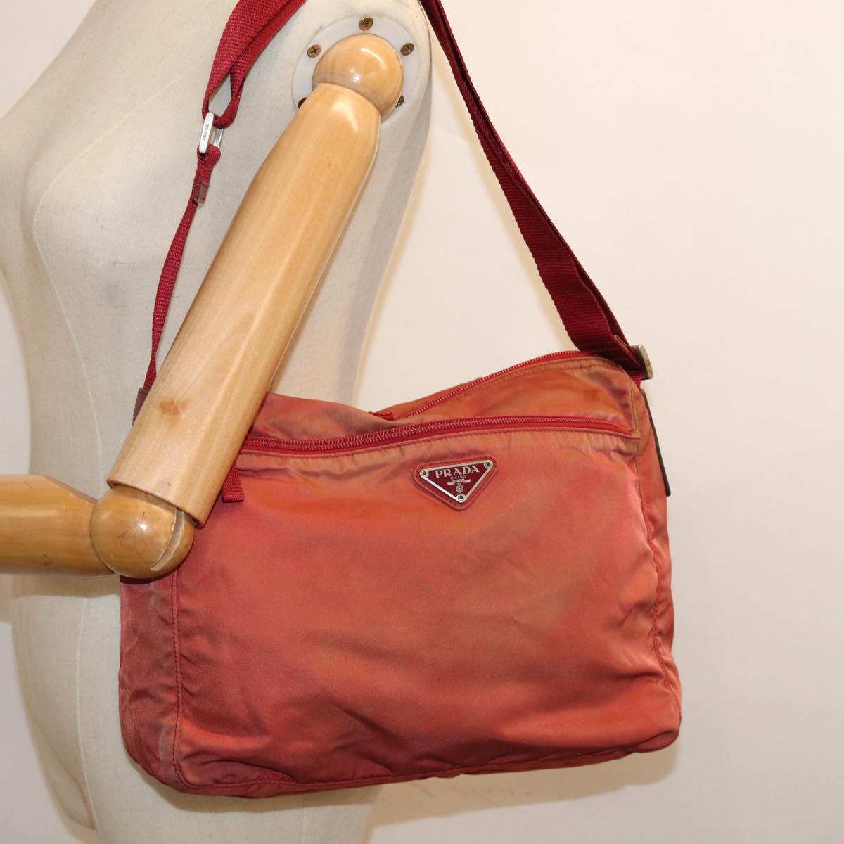 PRADA Shoulder Bag Nylon Red Auth 73454