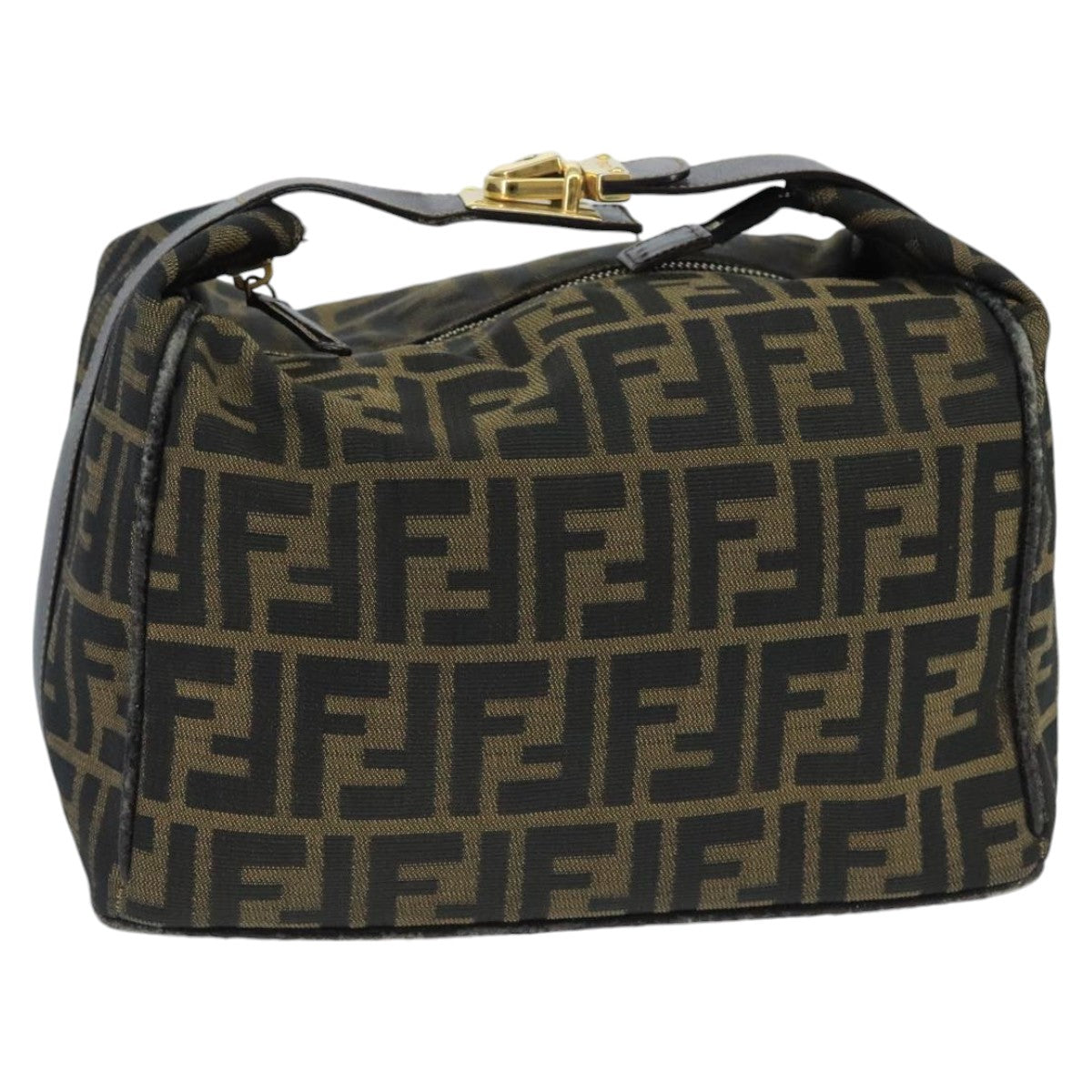 FENDI Zucca Canvas Hand Bag Brown Black Gold Auth 73582