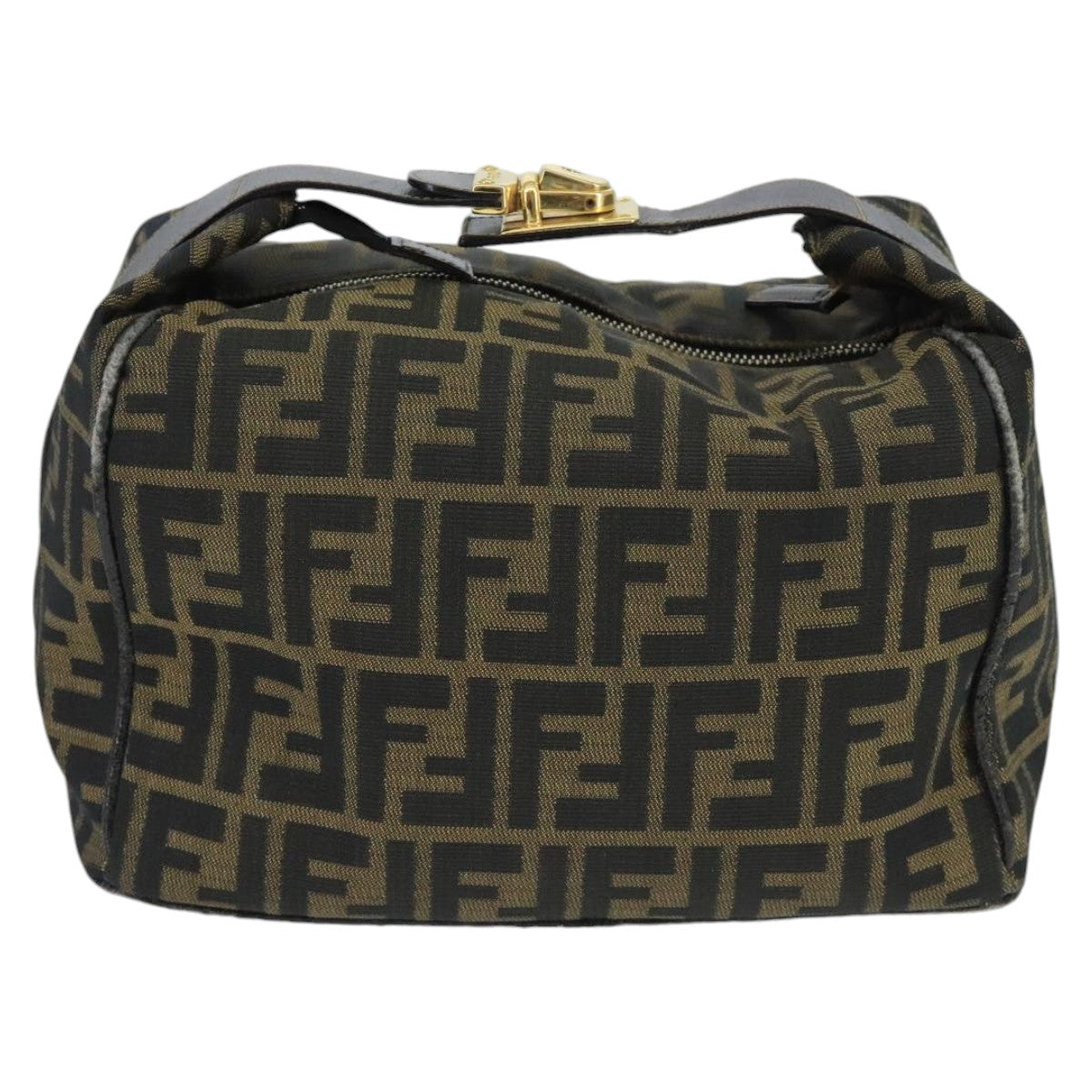 FENDI Zucca Canvas Hand Bag Brown Black Gold Auth 73582