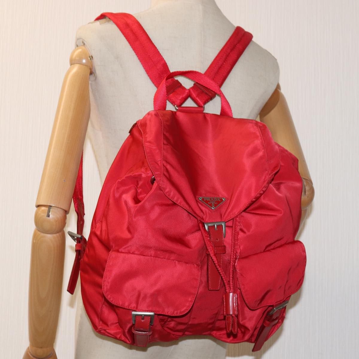 PRADA Backpack Nylon Red Auth 73874