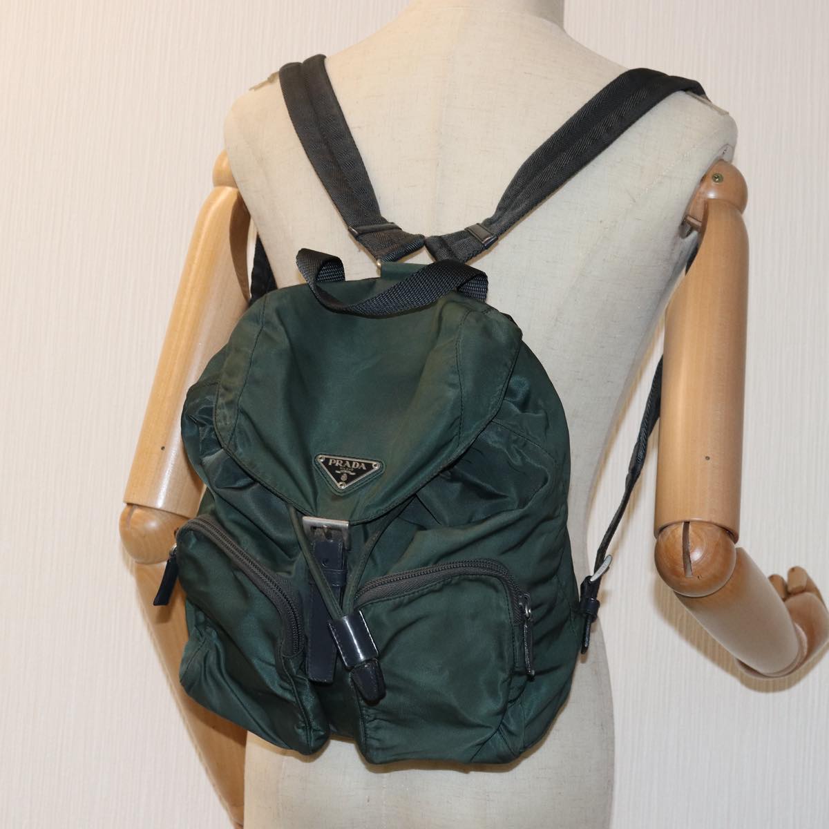 PRADA Backpack Nylon Green Auth 73875