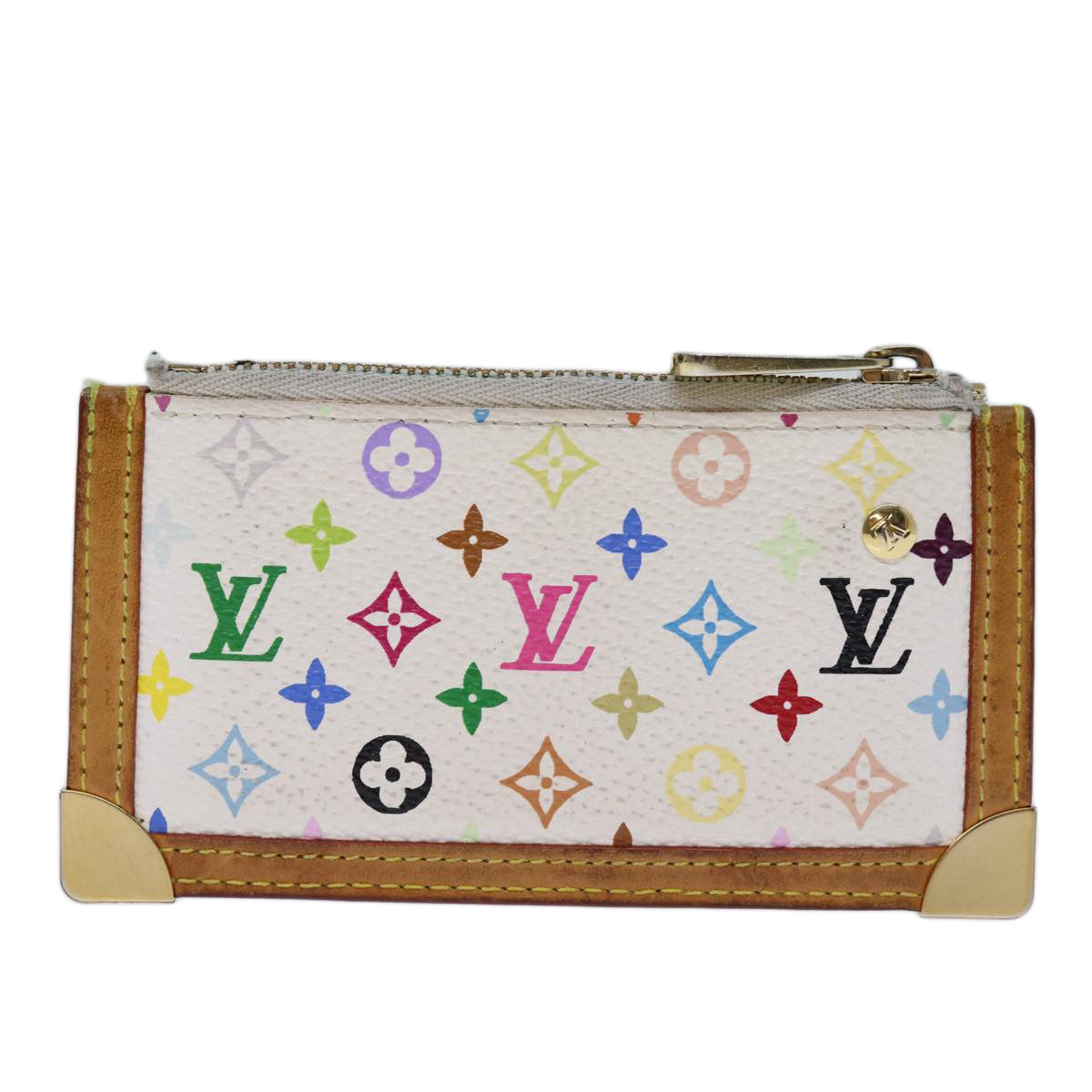 LOUIS VUITTON Monogram Multicolor Pochette Cles Purse White M92655 Auth 73948