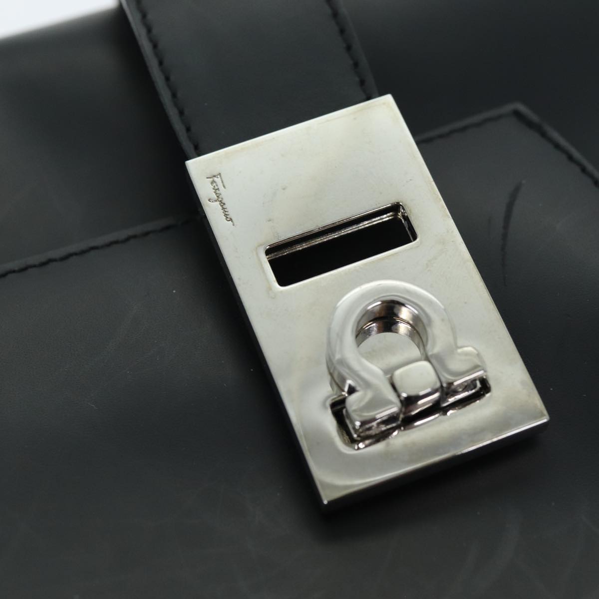 Salvatore Ferragamo Gancini Shoulder Bag patent Black Auth 73989