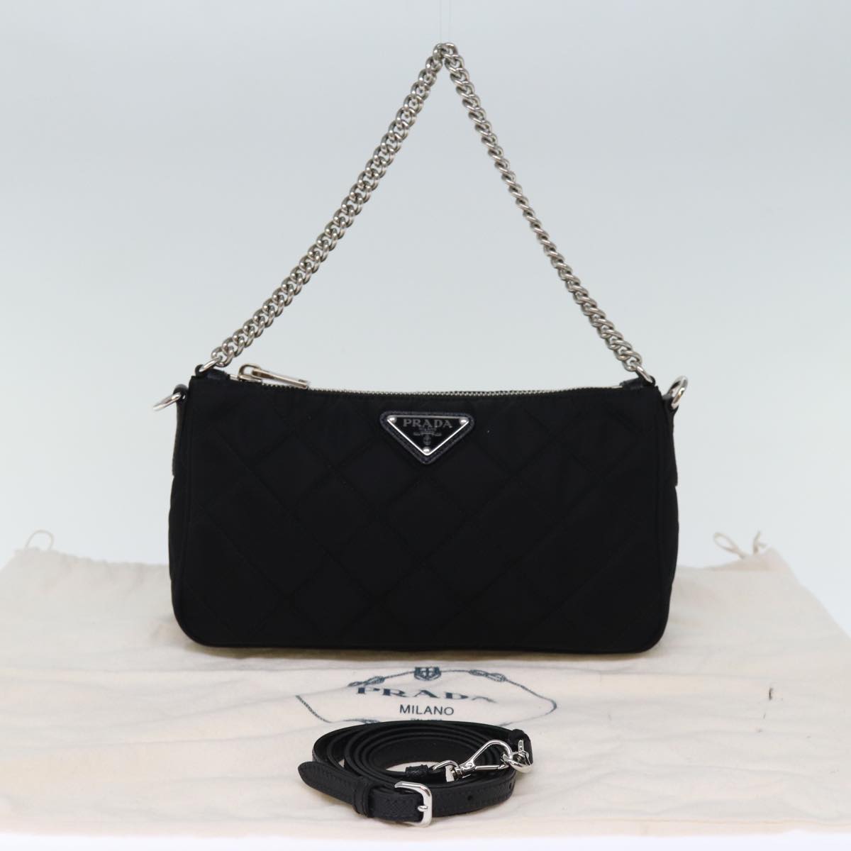 PRADA Chain Shoulder Bag Nylon 2way Black Auth 73993SAM