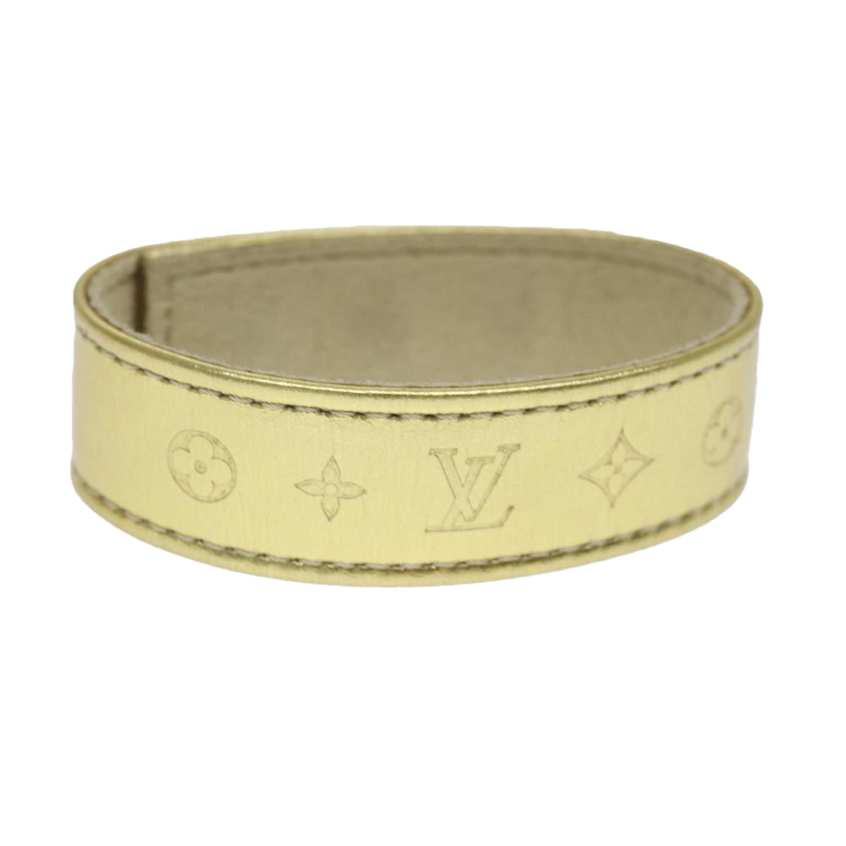 LOUIS VUITTON Suhari Bracelet Leather 2008 Hong Kong Only Gold All LV Auth 74006