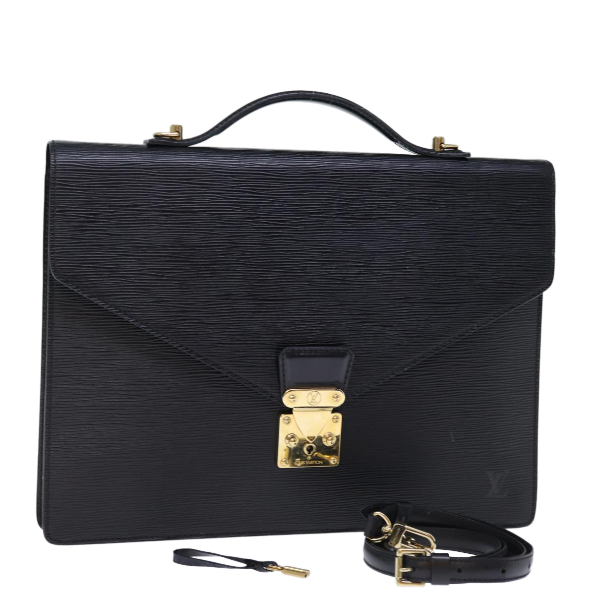 LOUIS VUITTON Epi Porte Documents Bandouliere Briefcase Black M54467 Auth 74151