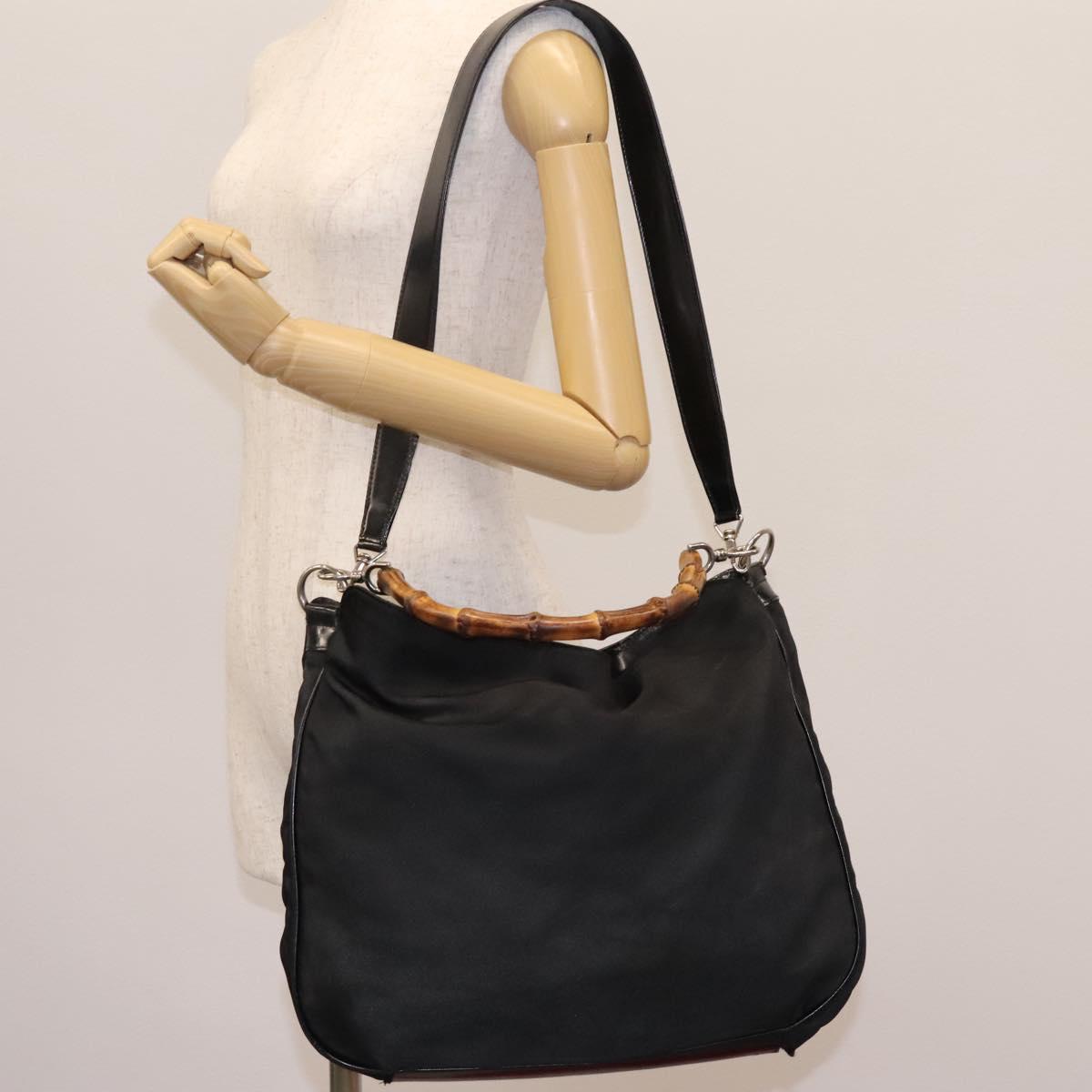 GUCCI Bamboo Hand Bag Nylon 2way Black 001 2058 1577 5 Auth 74234