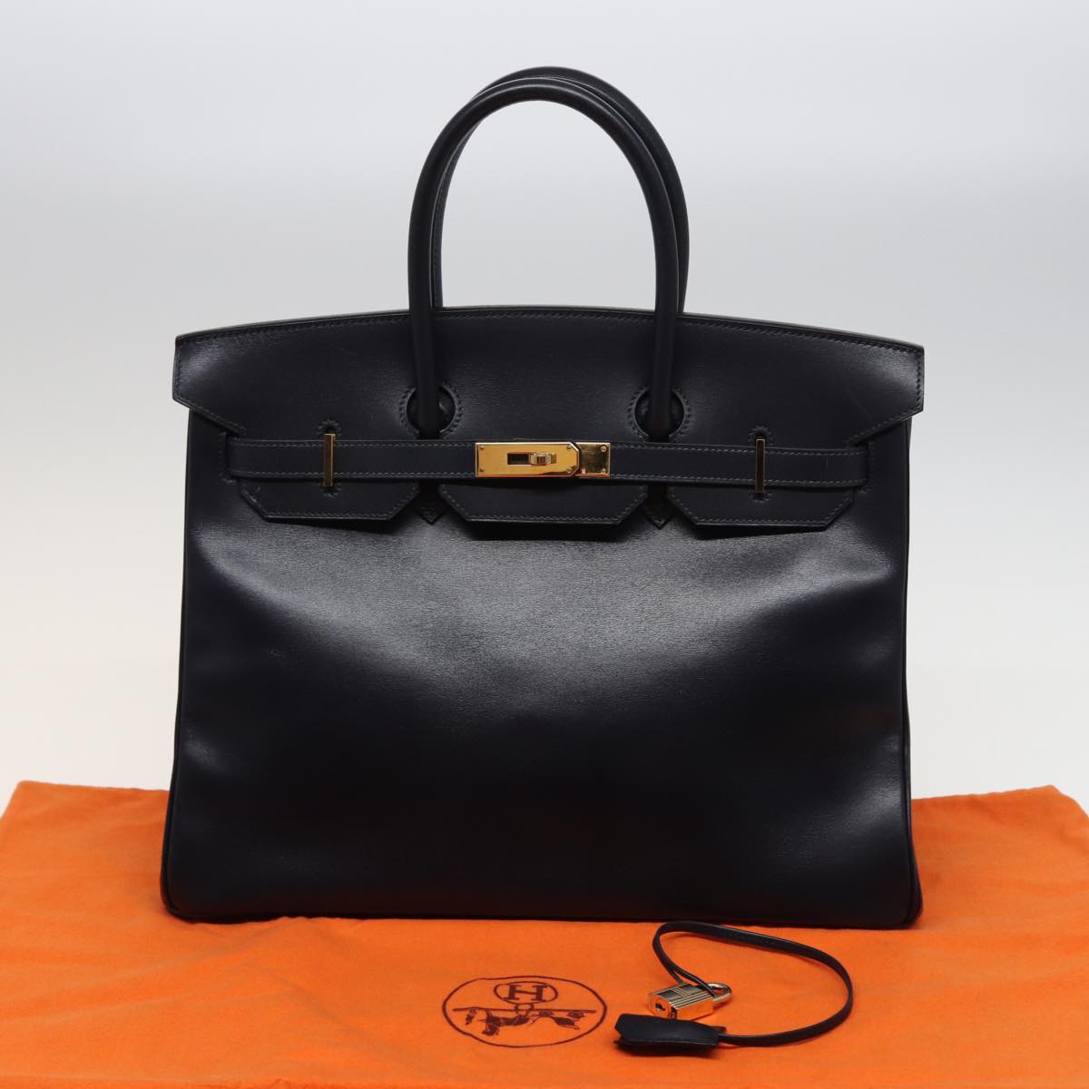 HERMES Birkin 35 Hand Bag Leather Navy Auth 74281S