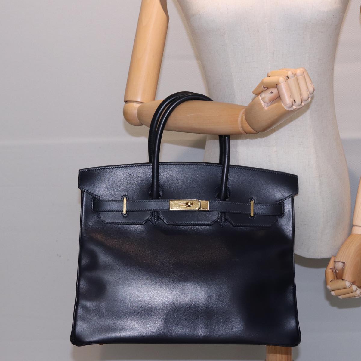 HERMES Birkin 35 Hand Bag Leather Navy Auth 74281S