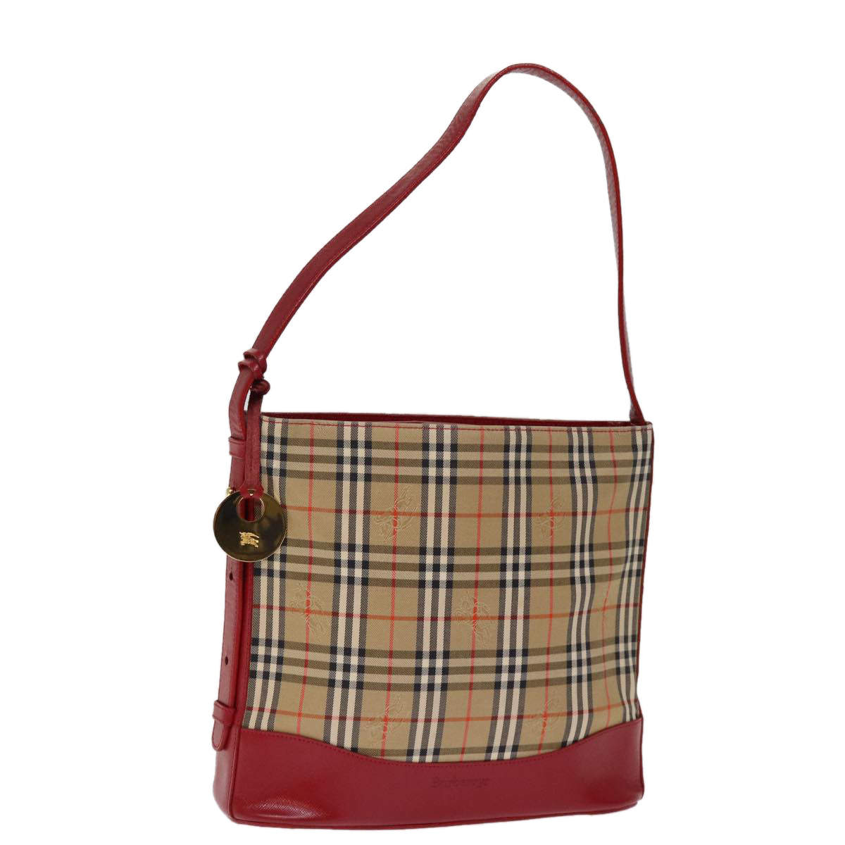 Burberrys Nova Check Shoulder Bag Canvas Beige Red Auth 74385