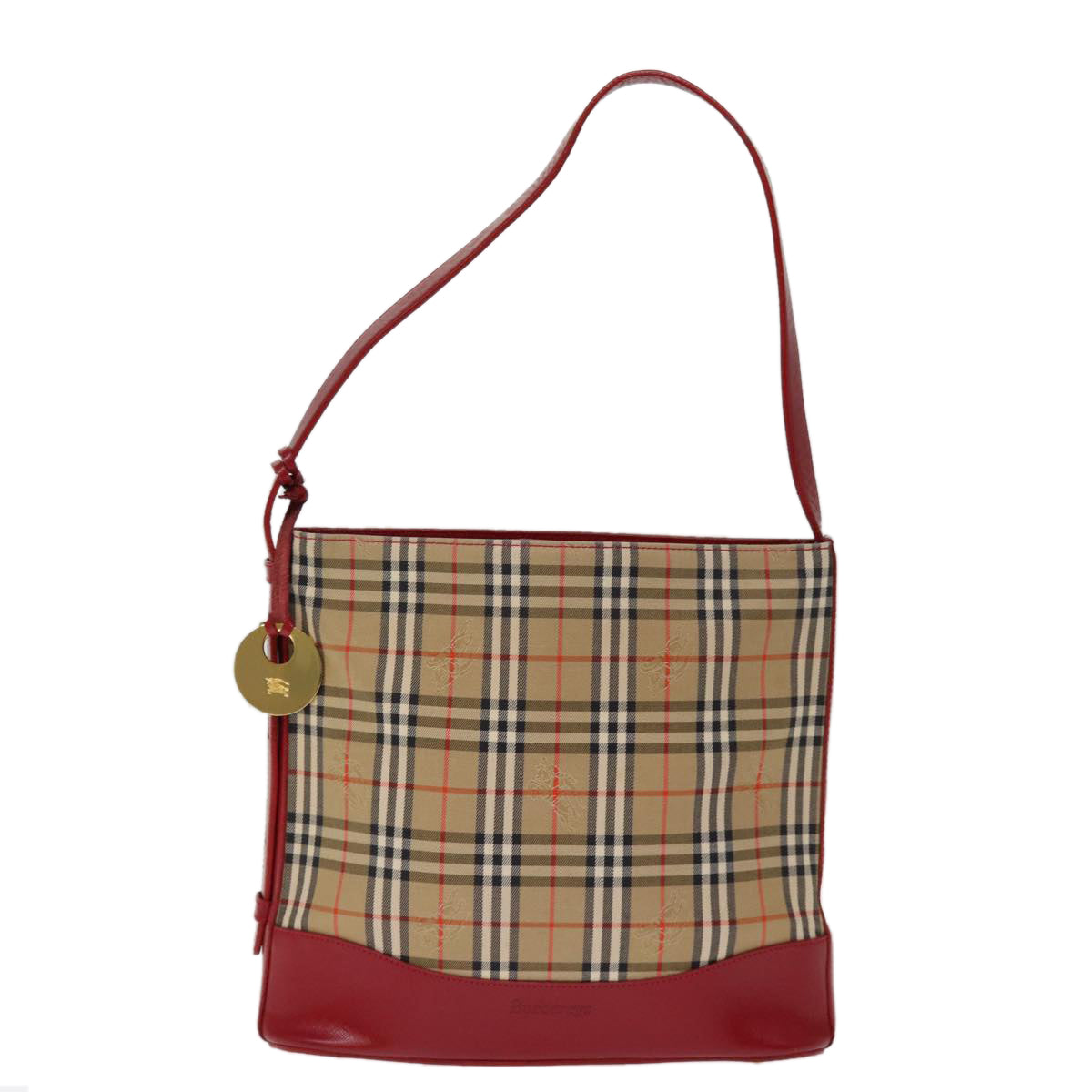 Burberrys Nova Check Shoulder Bag Canvas Beige Red Auth 74385