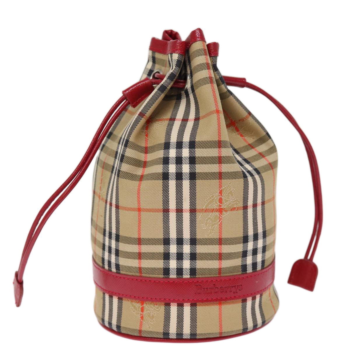 Burberrys Nova Check Drawstring Pouch Canvas Red Beige Auth 74386