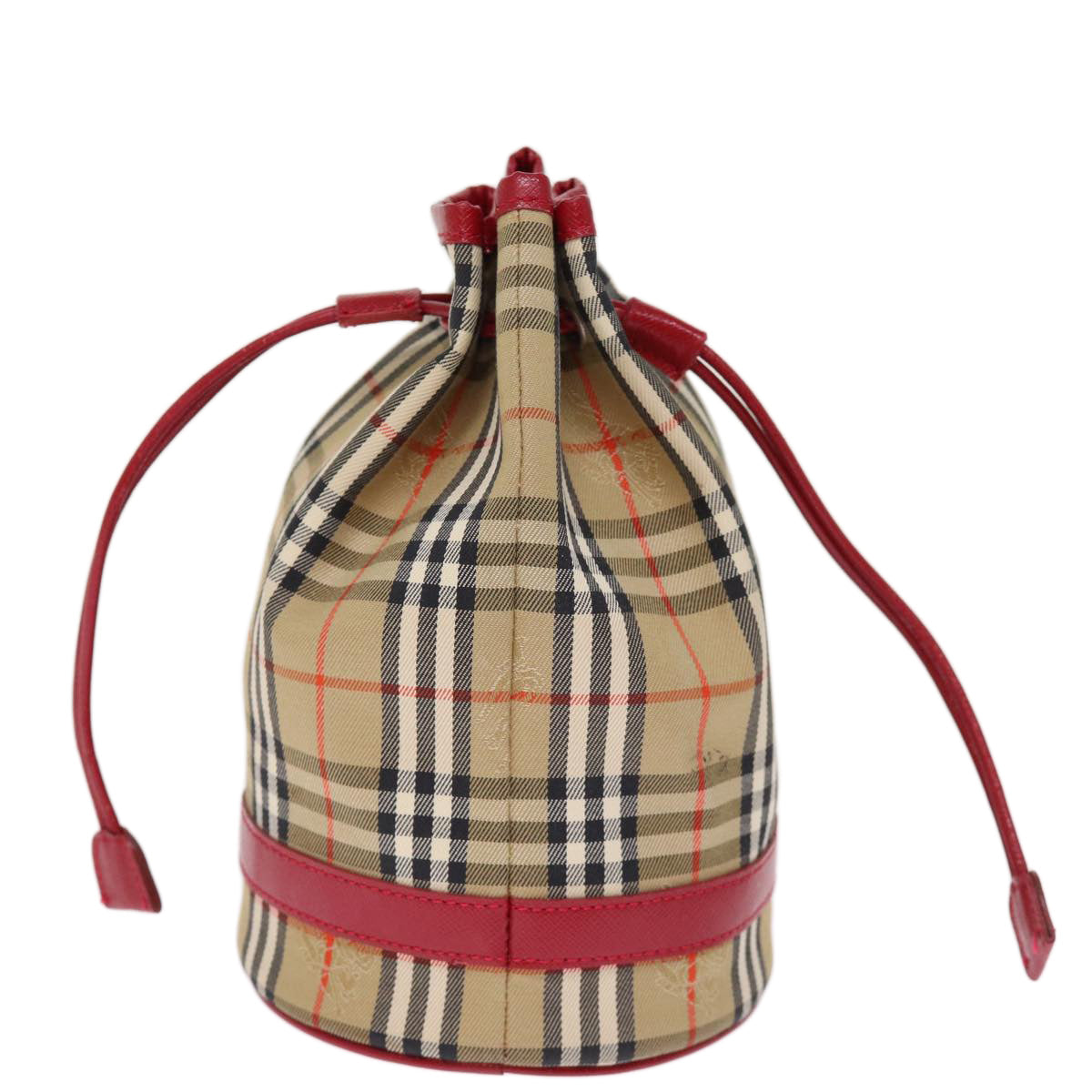 Burberrys Nova Check Drawstring Pouch Canvas Red Beige Auth 74386