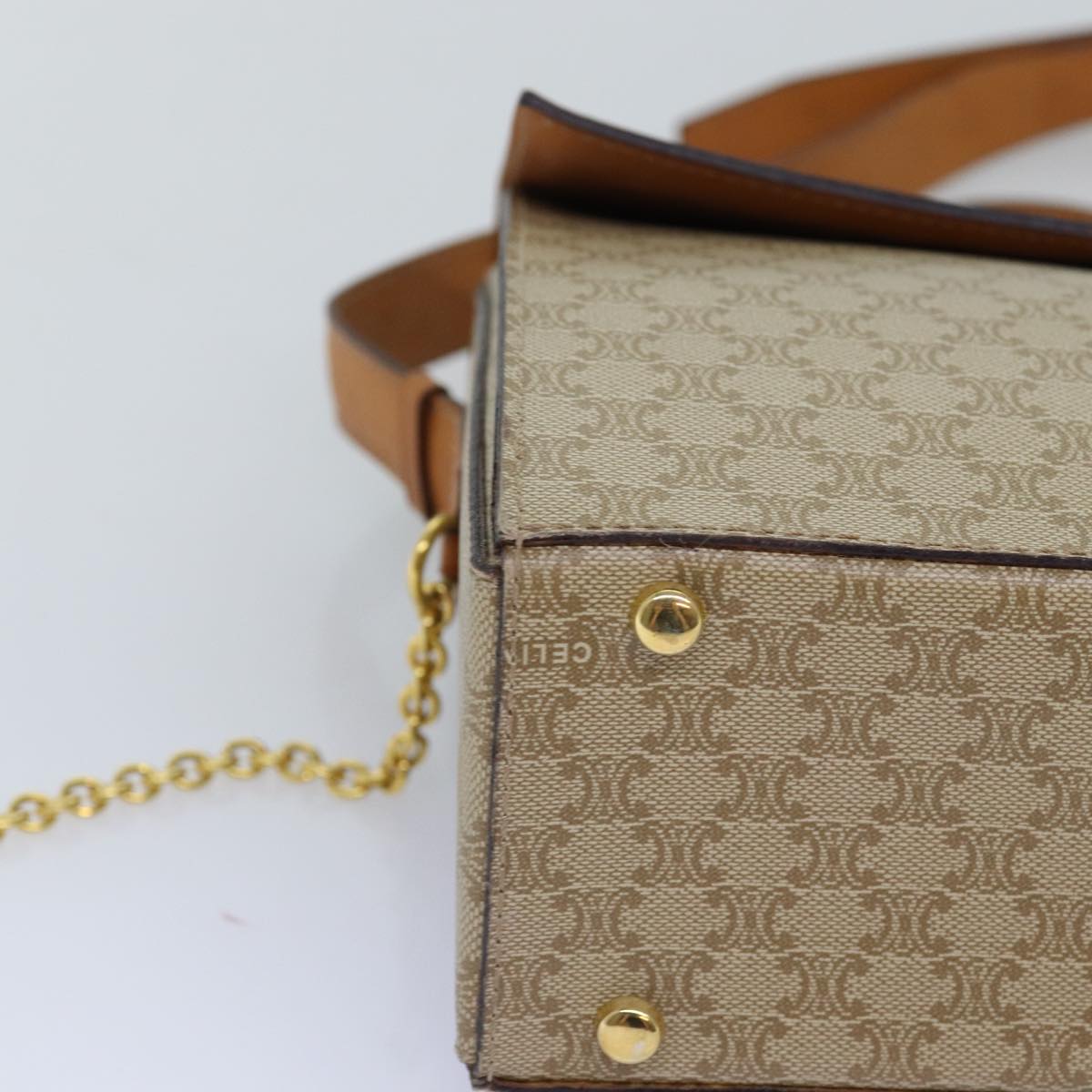 CELINE Macadam Canvas Shoulder Bag Beige Auth 74388