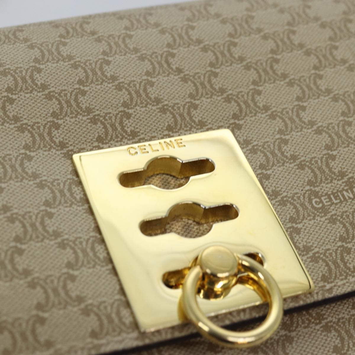 CELINE Macadam Canvas Shoulder Bag Beige Auth 74388