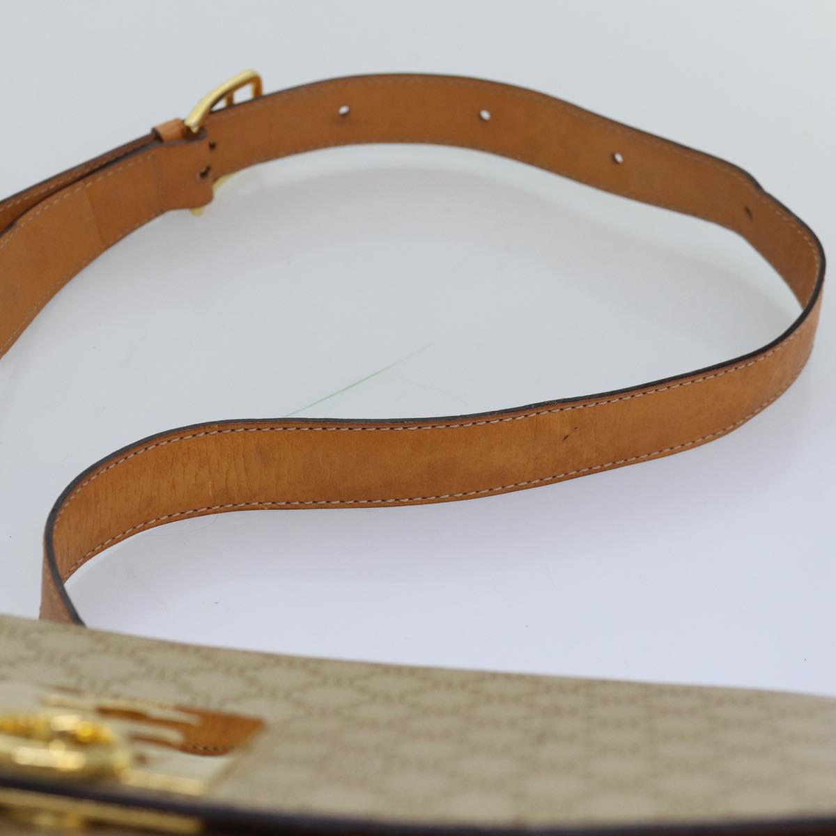 CELINE Macadam Canvas Shoulder Bag Beige Auth 74388