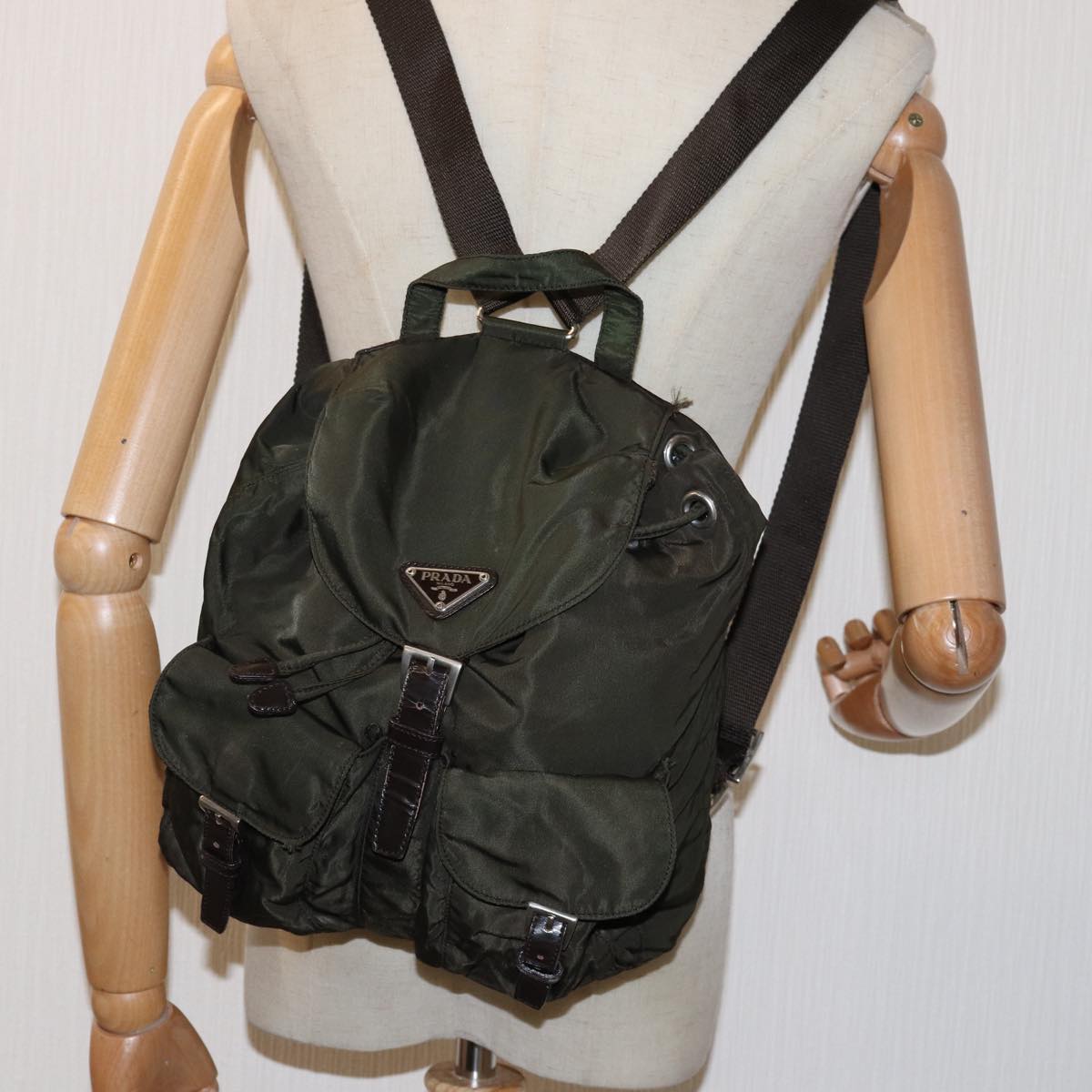 PRADA Backpack Nylon Khaki Auth 74467