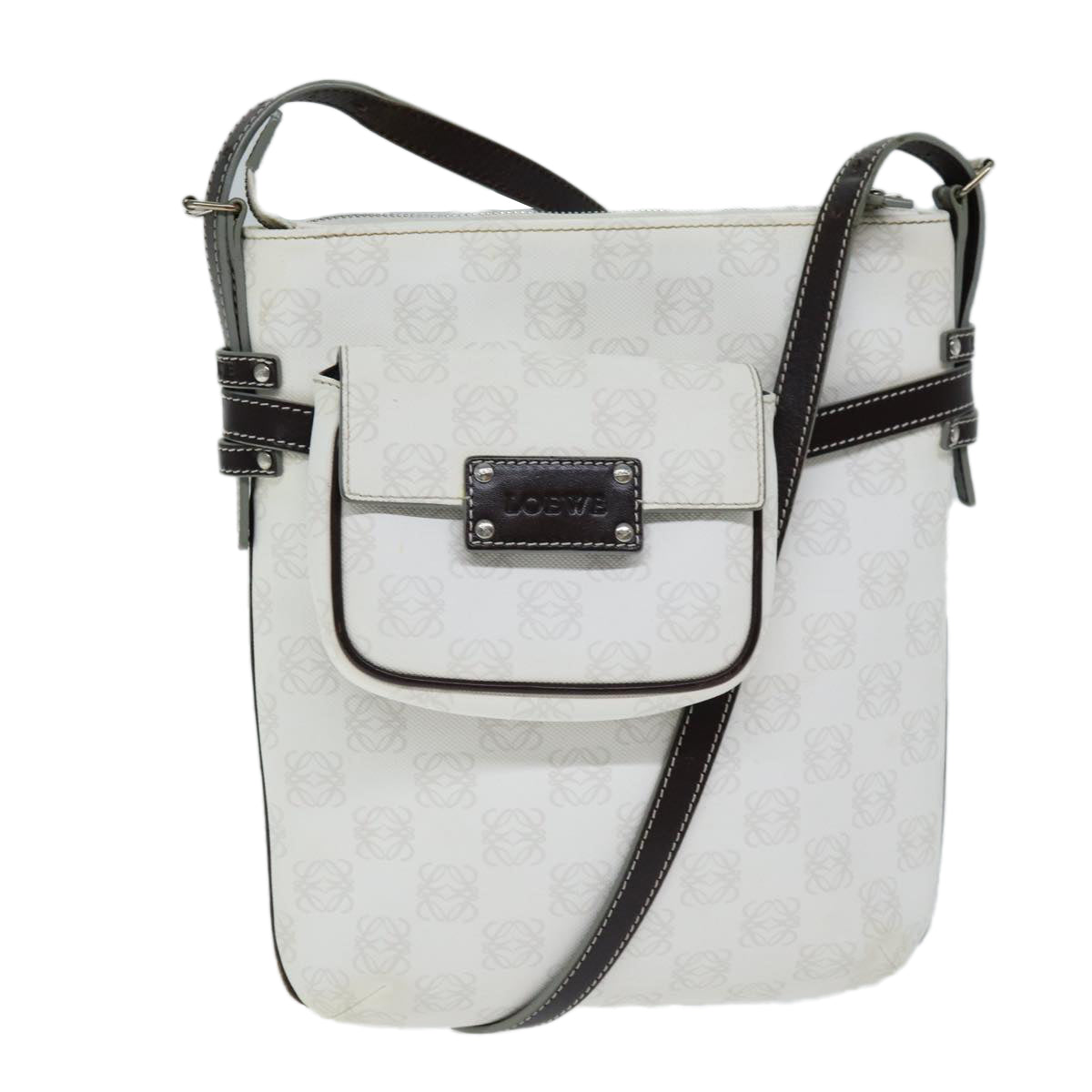 LOEWE Anagram Shoulder Bag PVC White Auth 74479