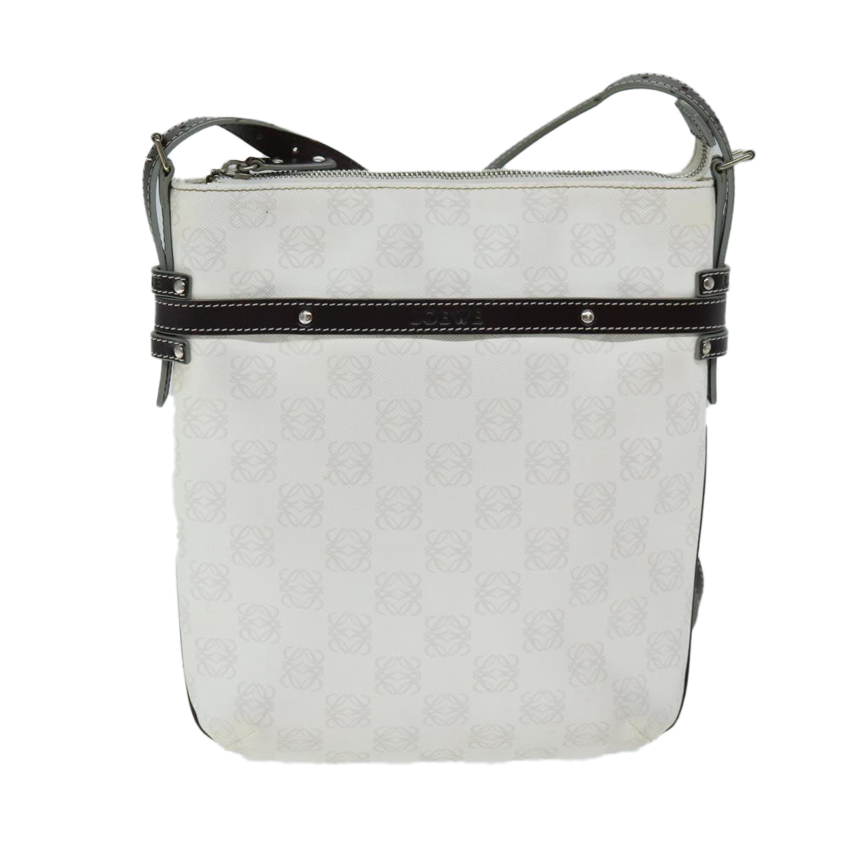 LOEWE Anagram Shoulder Bag PVC White Auth 74479