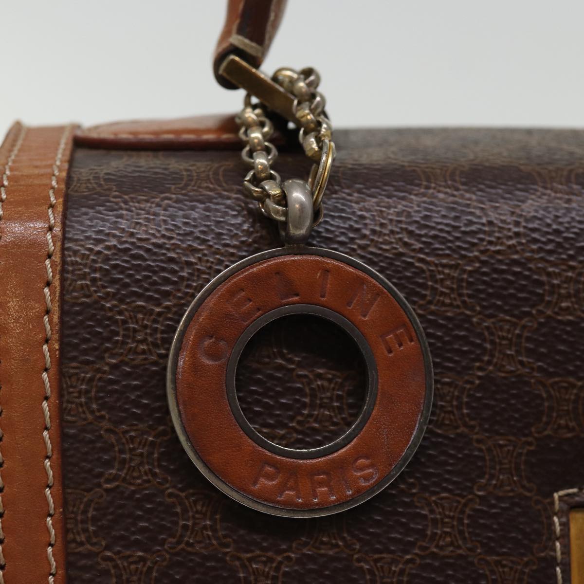 CELINE Macadam Canvas Hand Bag PVC 2way Brown Auth 74543