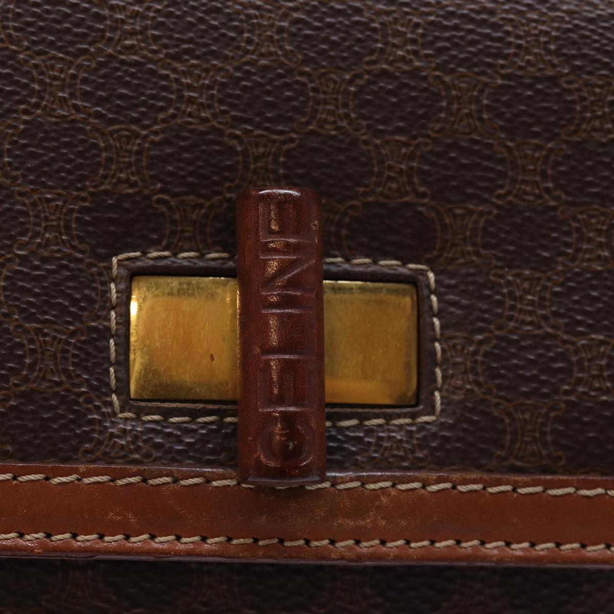 CELINE Macadam Canvas Hand Bag PVC 2way Brown Auth 74543