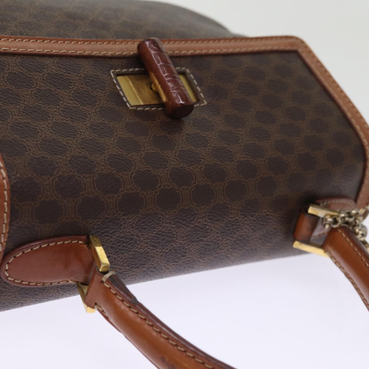 CELINE Macadam Canvas Hand Bag PVC 2way Brown Auth 74543