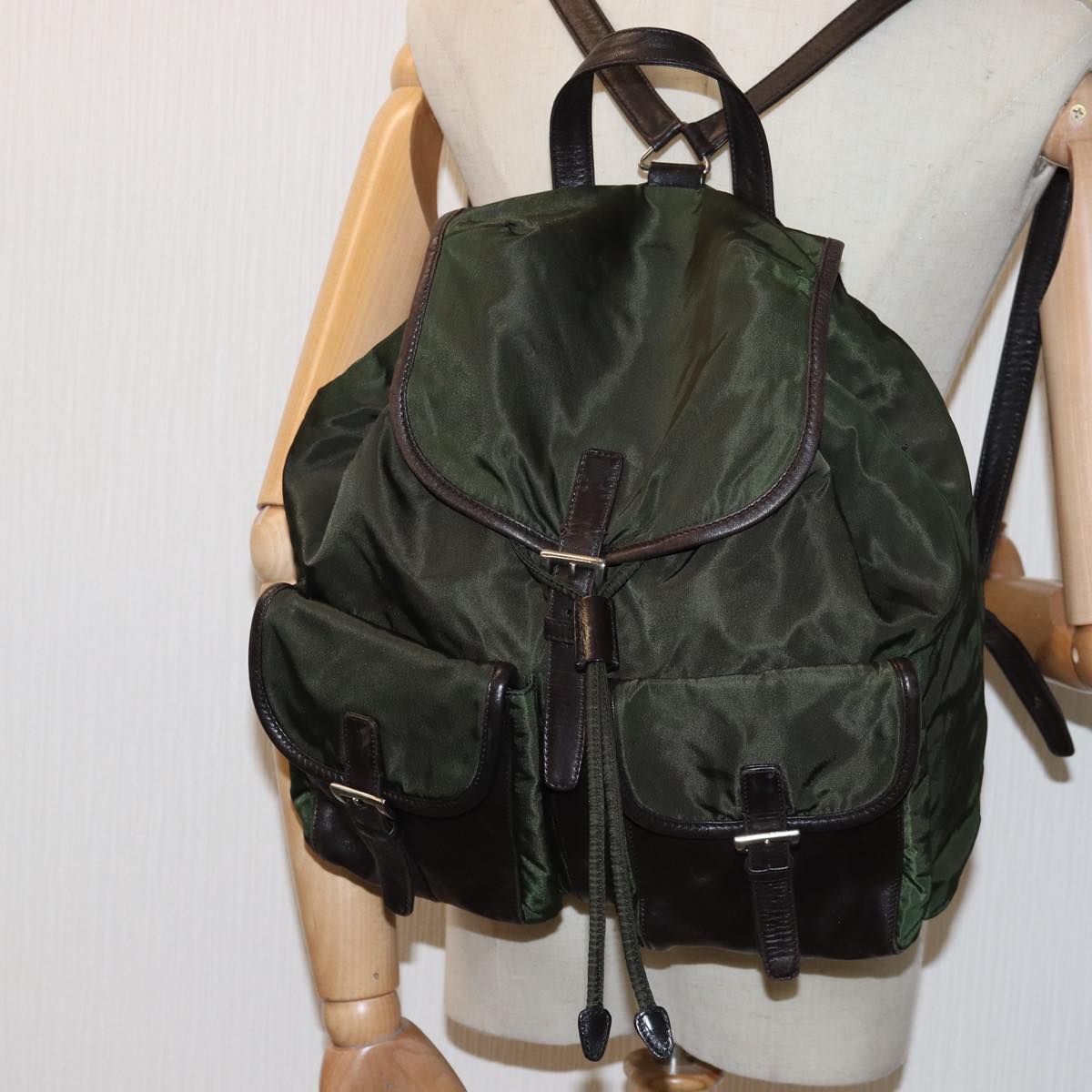 PRADA Backpack Nylon Khaki Auth 74576