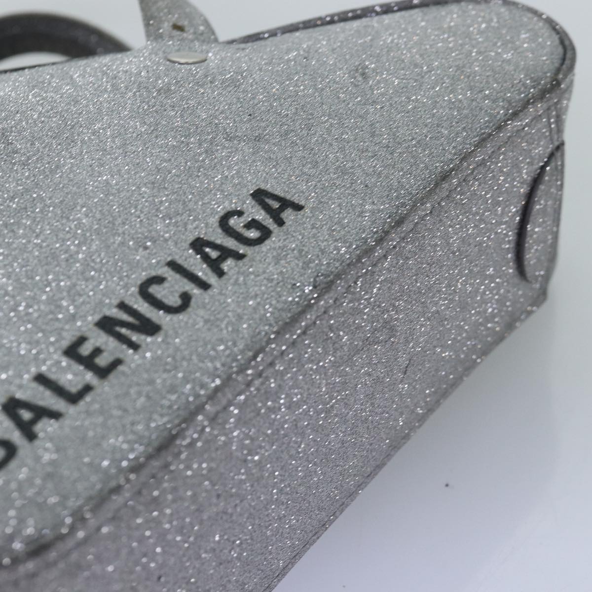 BALENCIAGA Triangle Duffle XS Hand Bag Leather 2way Silver 531048 Auth 74610