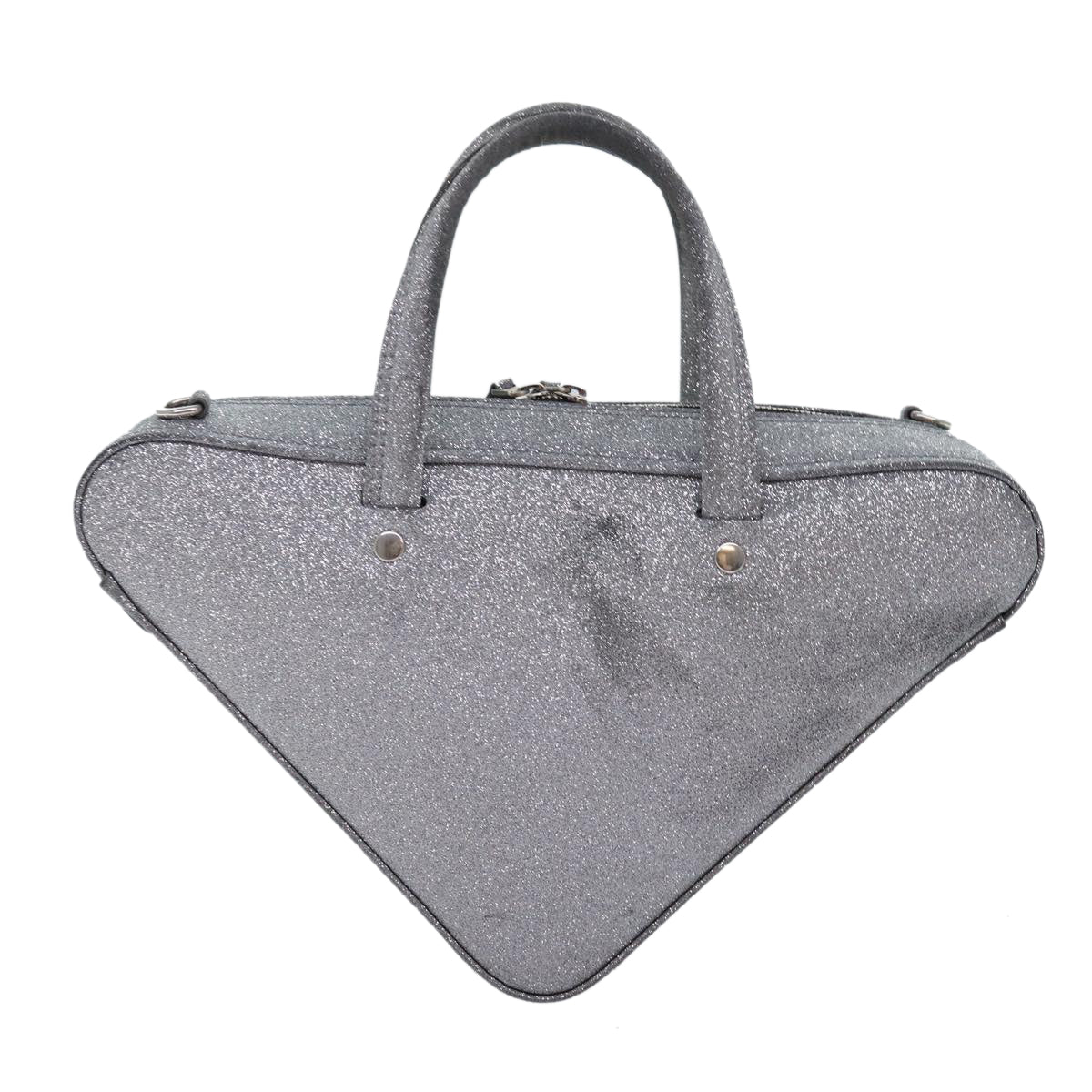 BALENCIAGA Triangle Duffle XS Hand Bag Leather 2way Silver 531048 Auth 74610