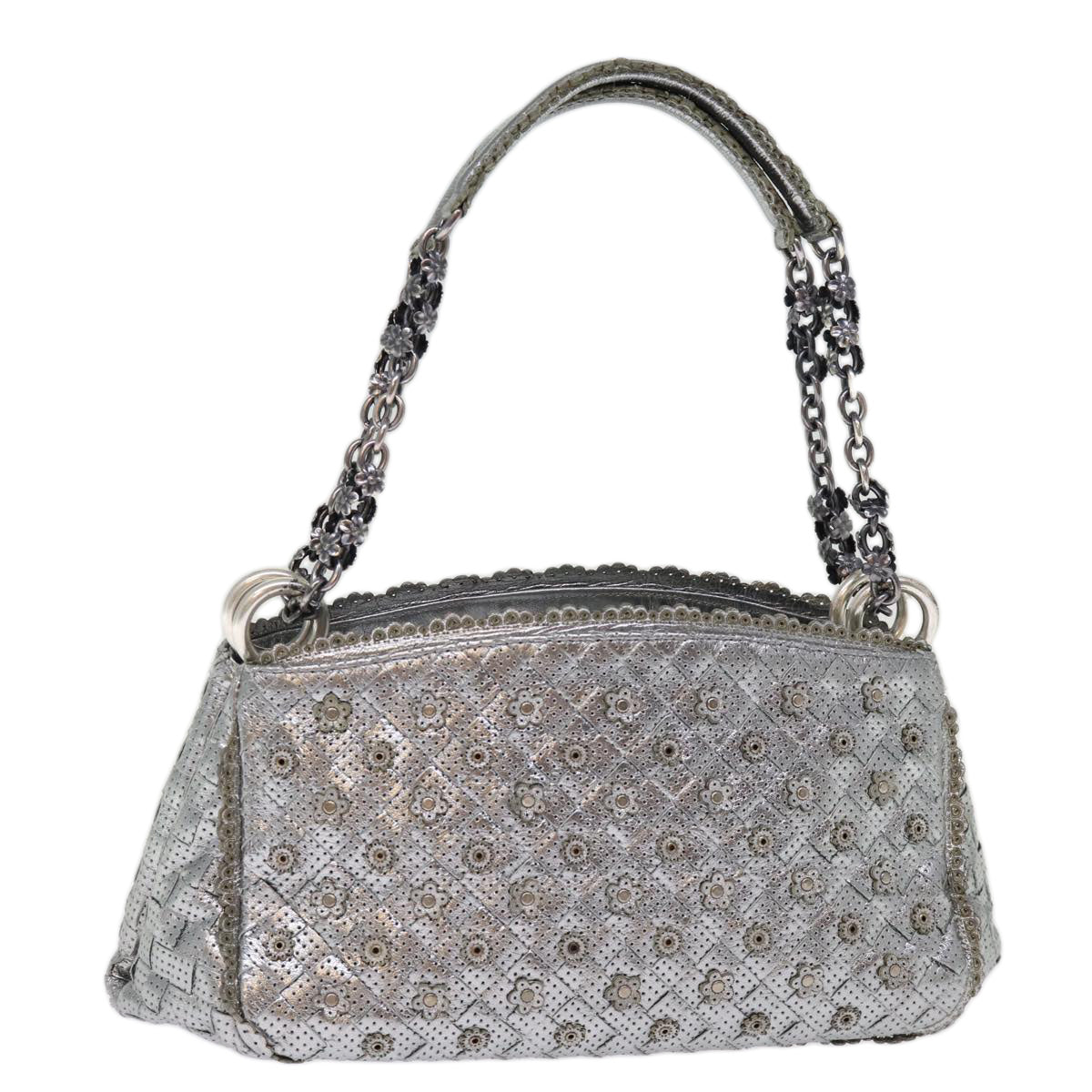 BOTTEGA VENETA INTRECCIATO Shoulder Bag Leather Silver 152676 Auth 74624