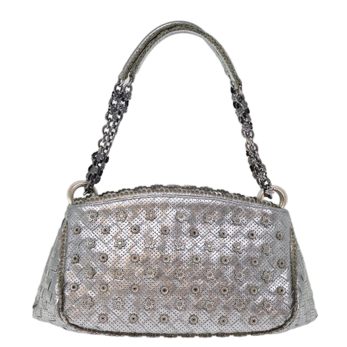 BOTTEGA VENETA INTRECCIATO Shoulder Bag Leather Silver 152676 Auth 74624