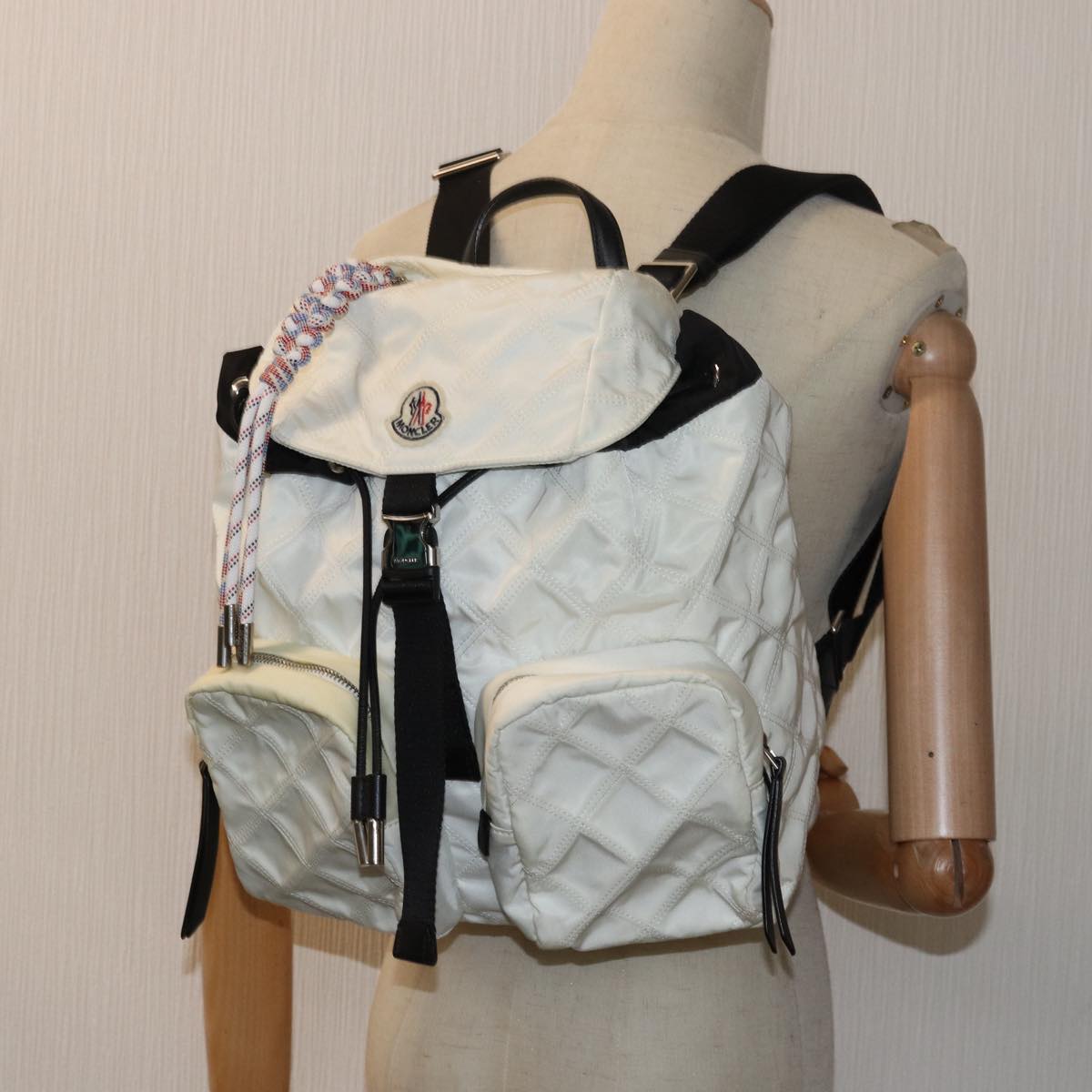 Moncler Backpack Nylon White Auth 74678