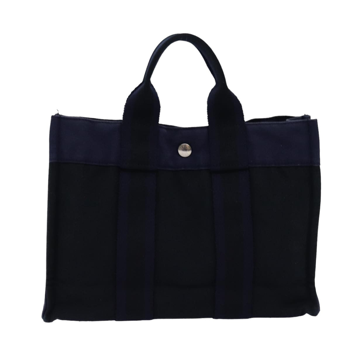 HERMES Fourre Tout PM Hand Bag Canvas Navy Black Auth 74686