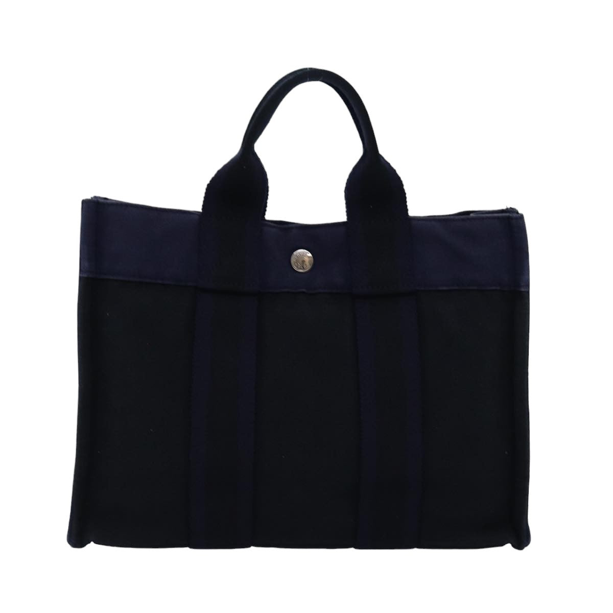 HERMES Fourre Tout PM Hand Bag Canvas Navy Black Auth 74686