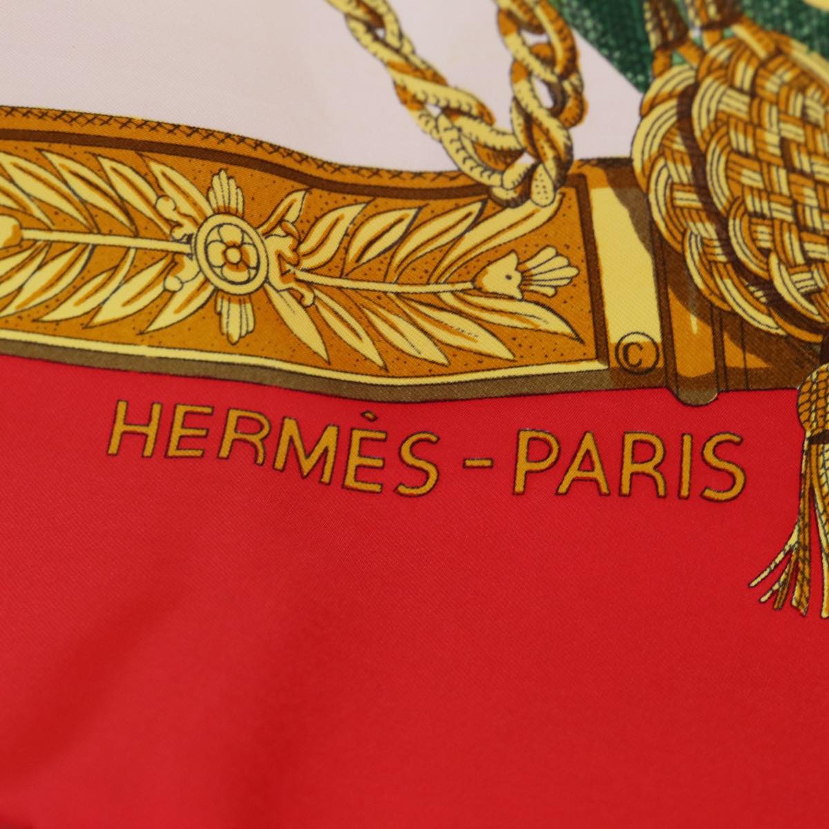 HERMES Carre 90 Scarf ""GRAND UNIFORME"" Silk Red Auth 74709