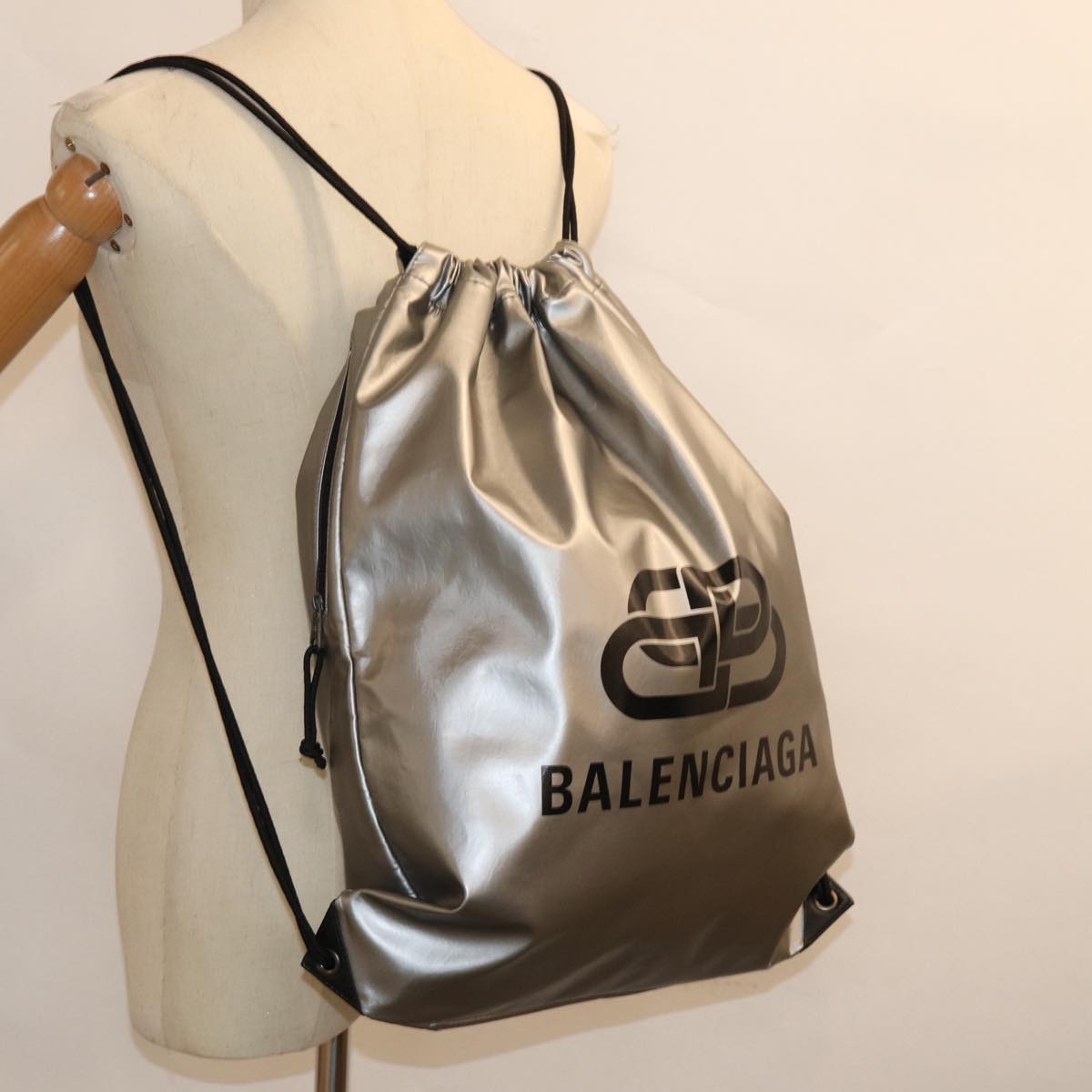 BALENCIAGA BB Explorer Backpack Nylon Silver 593648 Auth 74772