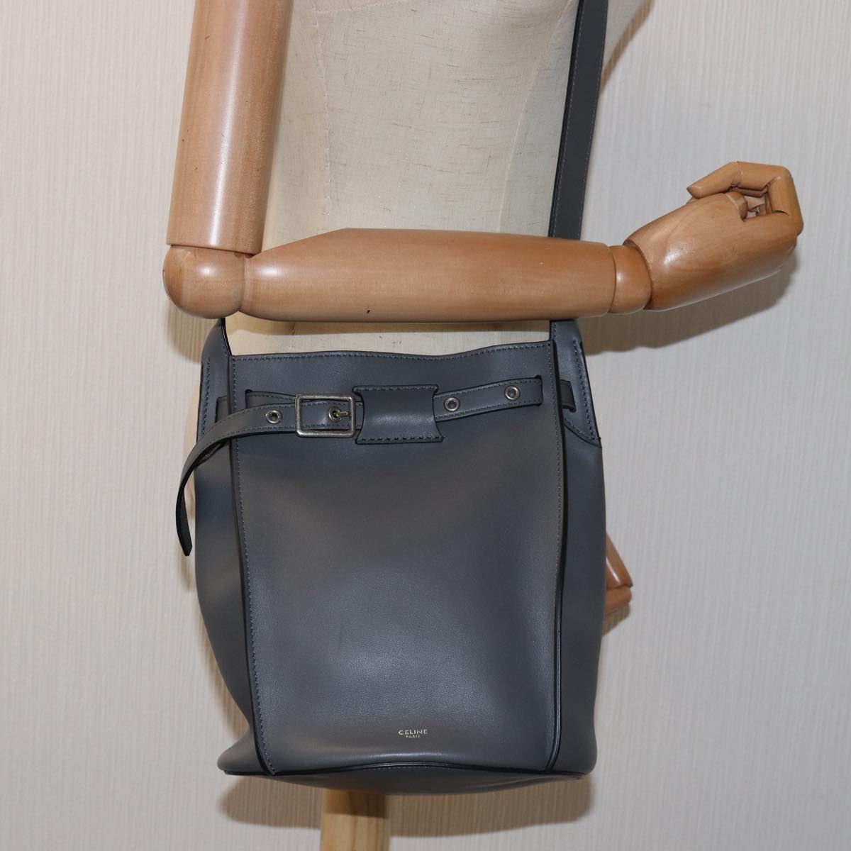 CELINE Big bag Shoulder Bag Leather Gray Auth 74791SAM