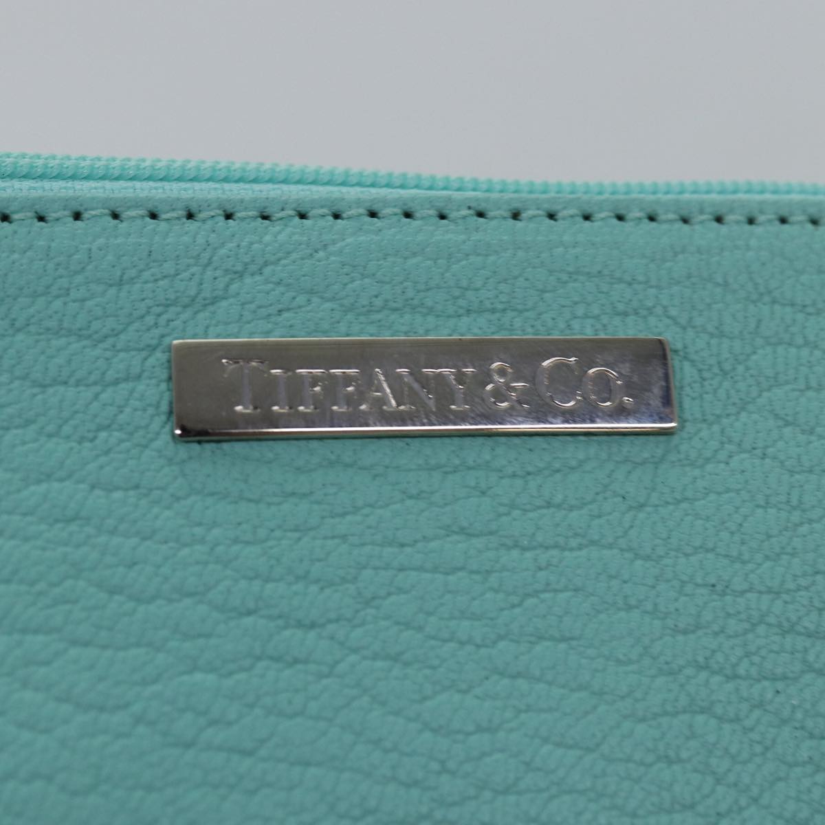 TIFFANY&Co. Pouch Leather Turquoise Blue Auth 74823