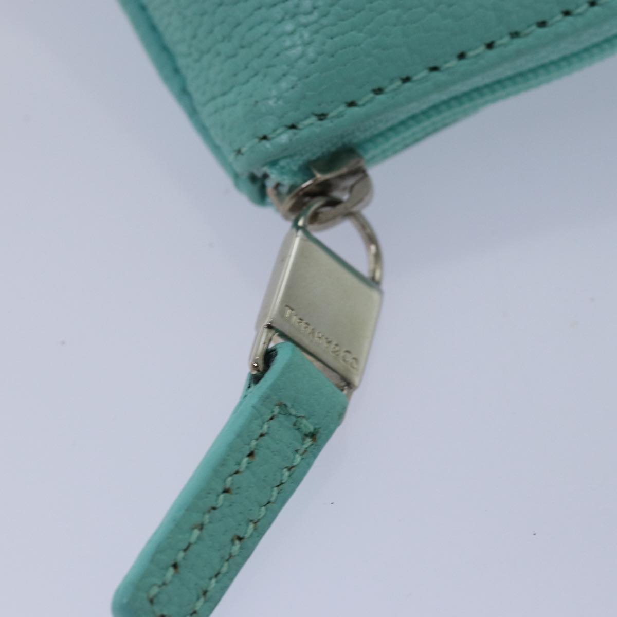 TIFFANY&Co. Pouch Leather Turquoise Blue Auth 74823