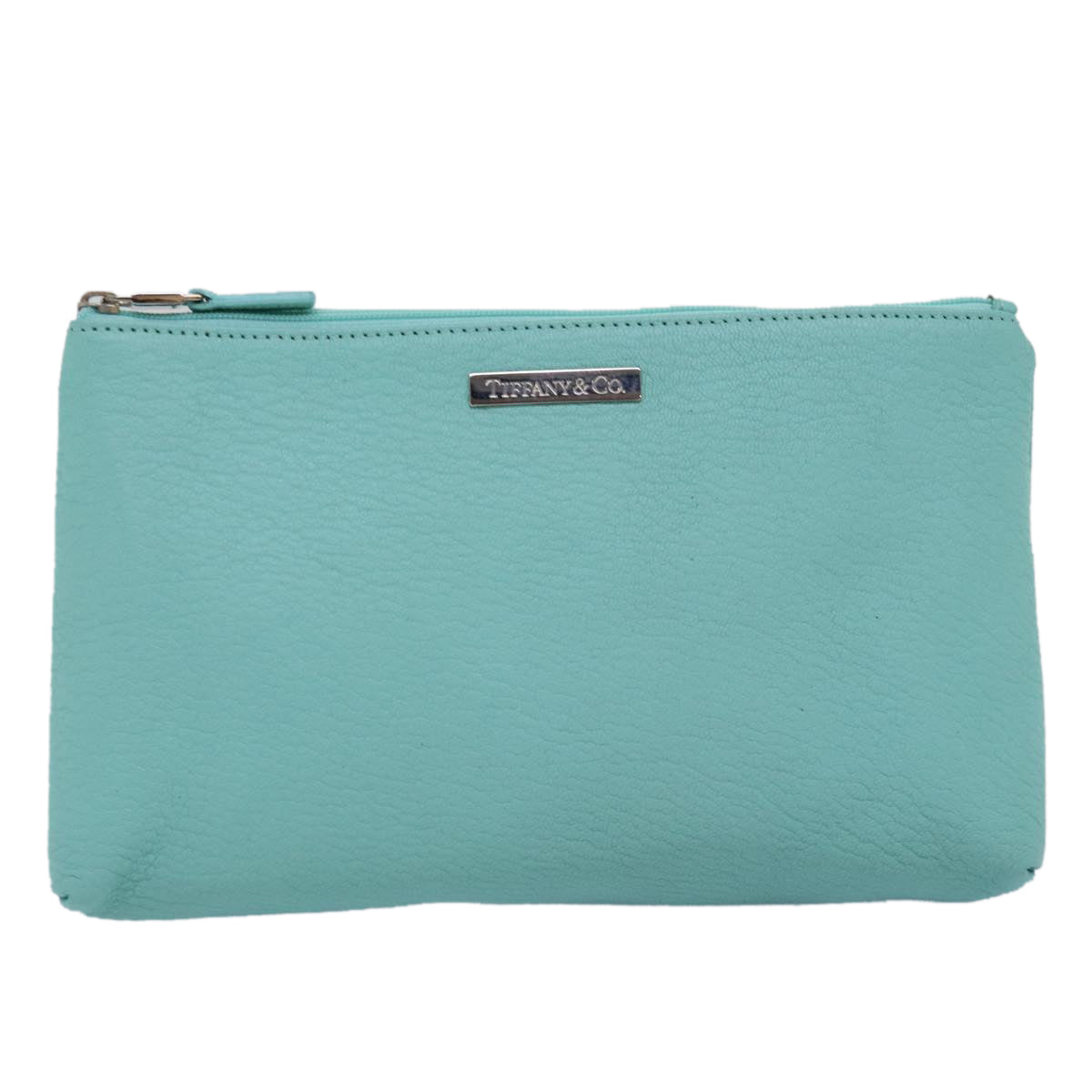 TIFFANY&Co. Pouch Leather Turquoise Blue Auth 74823