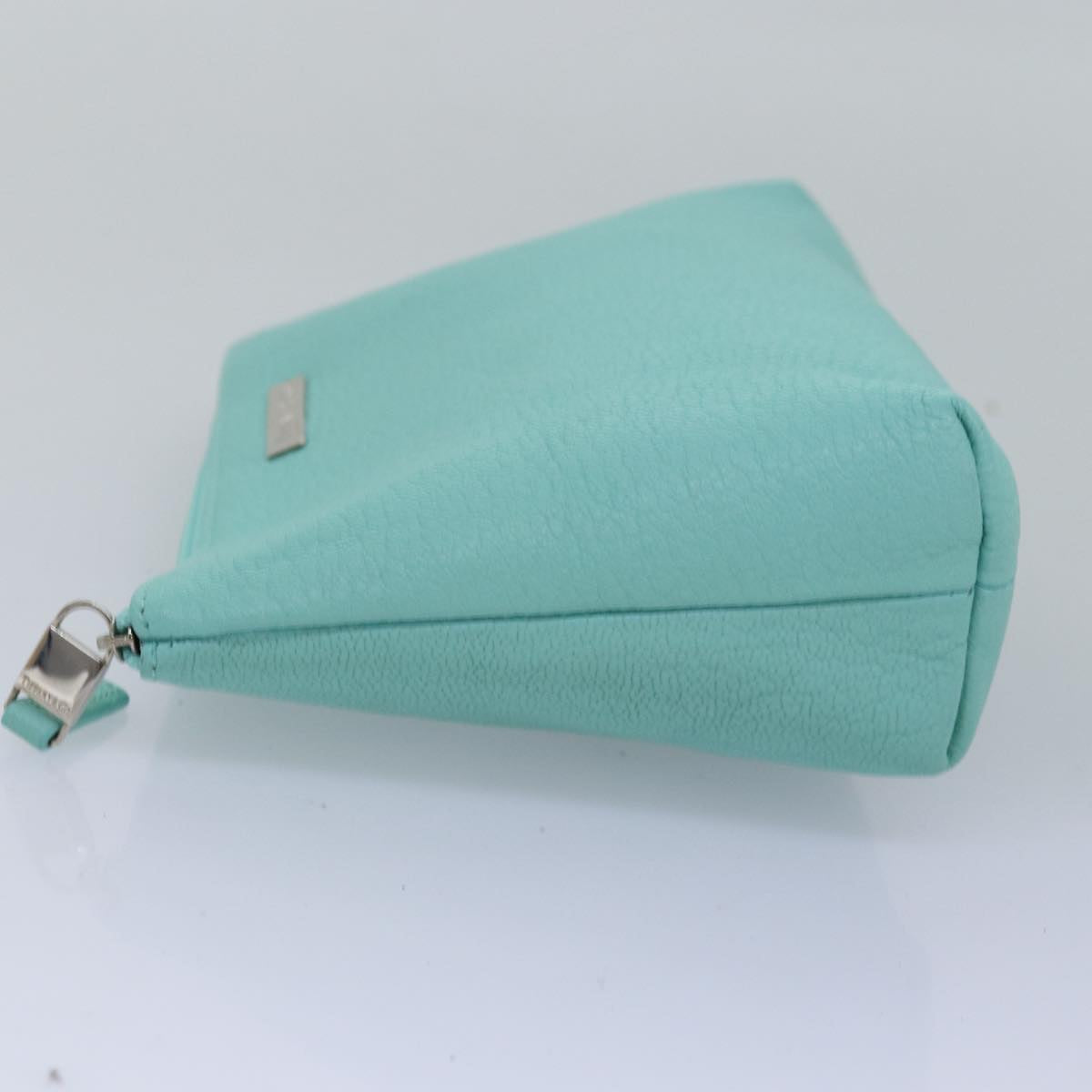 TIFFANY&Co. Pouch Leather Turquoise Blue Auth 74823